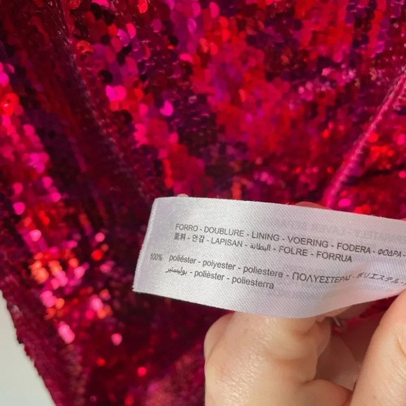 Zara Sequin Mini Dress Dark Fuchsia Red Pink NWT Size Medium Blogger Fav - Picture 13 of 13
